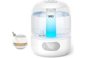 DREO 3L Humidificador Bebés Silencioso 26dB para Dormitorio, Niebla Fría Ultrasónica, Boquilla 360°, 30h Autonomía, Luz Ambiental, Difusor Aceites Esenciales, para Hogar, Blanco