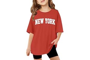 VUNCIO Girls Short Sleeve T Shirts Kids Round Neck Funny Girls Tshirts Teenage Comfy Summer Cartoon Cute Casual Sports Loose School Tunic Tops 3-14 Years