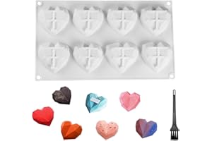 SWIRLCOLOR Silikonowa forma w kształcie serca, 3D diamentowa forma do pieczenia wielokrotnego użytku, do robienia małych ciast, czekolady, cukierków, pieczenia, formy kuchennej, ze szczotką do czyszczenia, 1 szt