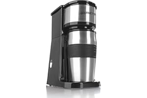 GOURMETmaxx Pojedynczy ekspres do kawy z kubkiem termicznym, mały przelewowy ekspres do kawy z kubkiem na wynos, dla singli lub na dwie filiżanki, stal nierdzewna [ok. 400 ml/czarny]