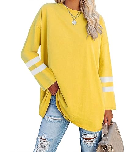 T-shirt Femme Manches Longues Oversize - Col V - Grande Taille Jusqu'à XXXL - Coton - Décontracté, Pour Maison, Extérieur, Loungewear - Couleur Unie - 8