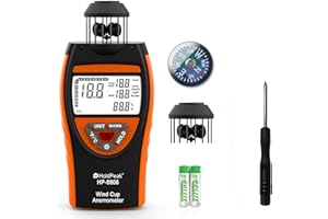 H HOLDPEAK Anemometro a Tazza per Esterno, Anemometro Digitale HoldPeak 8806 ±4% Alta Precisione 0.7~42m/s Misuratore Velocità Vento, Temperatura del Vento, per le Riprese, Pesca,Vela, Kitesurf