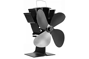 MONHOUSE Ventilateur de poêle alimenté par la chaleur – 4 pales en alliage d'aluminium – Ventilateur écologique avec protection contre la surchauffe – Très résistant – Distribution de la chaleur