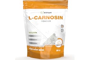BIOTARY L-Carnosine en poudre 90g, 1000 mg portion journalière, avec cuillère de mesure, 100% pure L-carnosine en poudre végétalienne, hautement dosée et sans additifs, testée en laboratoire