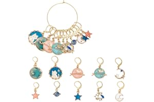 SUNNYCLUE 1boîte 20 marqueurs de Point au Crochet Mignon Planète Lune Étoile Émail Breloques Clip sur Fermoir Mousqueton Amovible Fermeture Éclair Tirer Breloque Verrouillage Marqueurs de Tricot pour