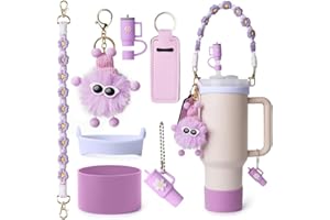 TTPSRY Stanley Cup Accesorios 7 Piezas Correa de Asa Reutilizables Tapas de Pajitas Llavero Colgantes para Tazas Aisladas 30 y 40 oz Cups No Incluye (Violeta)