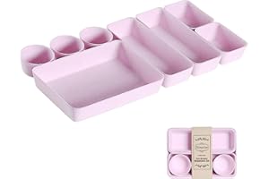 STOCOMODI Desk Drawer Organizer Trays, Foldable Felt Drawer Organizers Set, Versatile Cosmetic Makeup Drawer Dividers, Washable Storage Bins Trays for Office Dresser Pink