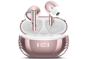 Conyat Auriculares Inalambricos Bluetooth, Cascos Inalámbricos Bluetooth 5.4 HiFi Estéreo con HD Mic, 48 Horas Auriculares lnalámbricos con LED Pantalla, IP7 Impermeable Cascos inalambricos, Oro Rosa