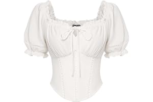 Scarlet mörker kvinnor renässans blus kort puffärmar korsett topp med rosetter dekorerad medeltida blusar