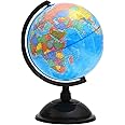 GENHY World Globe with Stand, 14.2 CM Desk Classroom Decorative Globe for Students & Geography Teachers, 360°Horizontal Rotation,World Globe Map with Clear Text Markings(Blue,with Magnifying Glass)