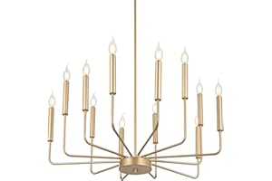 WAYLUOUNG Lampadari Moderni In Oro, Lampadario In Metallo Industriale A 12 Luci, Sospensione Classica A Candela Per Isola Cucina, Sala Da Pranzo, Soggiorno, Ingresso, Scala E14 (Lampadine Non Incluse)