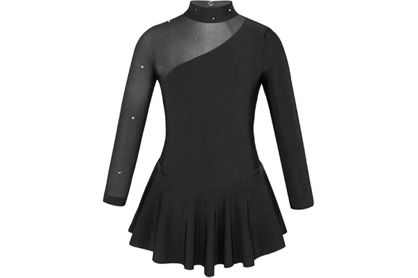 YiZYiF Enfant Fille Justaucorps Gymnastique Tutu Danse Ballet Robe Patinage Artistique à Manches Longues à Strass Robe Compétition Soirée Fête 4-16 Ans