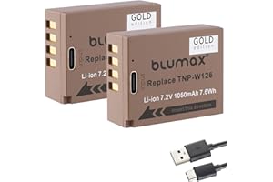2 x Blumax akumulator zamienny do Fujifilm NP-W126s |- 1050mAh -| Fuji NP-W126 |- z gniazdem ładowania USB typu C -| X-M5 X100F X100VI X-A3 X-T3 X-T30 II X-M5 X-T50