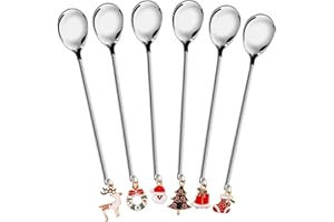 Xaosin Cucchiaini da Caffè di Natalizi, 6 Pcs Cucchiaini Natalizi, Set Posate Natalizie con Etichette Natalizie, Cucchiaini da The Caffe in Acciaio Inossidabile