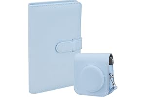 ZUIKAKU Schutzhülle PU Leder Tasche Abdeckung für Fujifilm Instax Mini 12 Instant Kamera mit abnehmbarem verstellbarem Riemen, 108 Taschen Fotoalbum für Instax Mini 12（Blau）