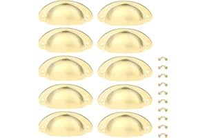 Yetaha 10PCS Gold Cupboard Handles，Cabinet Cup Pull Handle，82x35mm Drawer Shell Pull Handles, Vintage Antique Kitchen Cupboard Pulls Furniture Knob, Gold