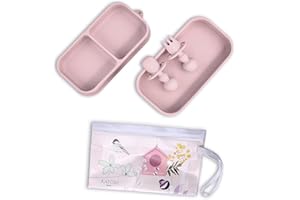 KATORI KIDS Silicone Baby Suction Plate To Go | 5pc travel set includes travel case, suction baby bowl with lid, toddler utensils for self feeding | Platos para bebes comida 6 meses (Birdhouse Pink)