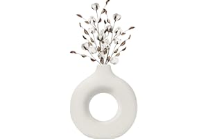 QUTHZZHY Keramik Donut Vase,Kunst Vase Runde Form Vasen für Pampasgras Moderne deko Handmade Vasen Wohnzimmer Büro