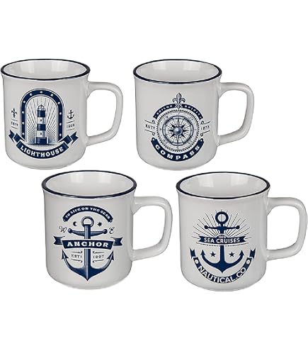 Seaside No.64 Jumbobecher – Maritim Mit Ankern, Porzellan, 400 Ml, Dunkelblau