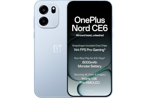 OnePlus Nord CE6 | 8GB+256GB | Fresh Blue | Snapdragon 7s Gen 4 | Segment's Fastest Touch Response | 8000mAh Battery | 144Hz 