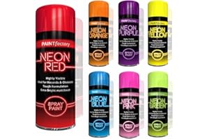 PAINT FACTORY 7x Neon Spray Paint Aerosol DIY Graffiti Extra Bright Assorted Colours Paint Blue Green Orange Pink