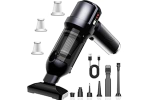 LUDUNBUY Aspiradora de Mano Sin Cable, 26000Pa Aspirador Coche Potente Sopla y Aspira, 6000mAh , Mini Aspiradora de Mano con Motor Sin Escobillas con 3 Filtro Lavable para Pelo de Mascotas, Hogar, Oficina