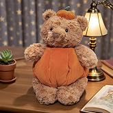SKIKHN Pumpkin Bear Plush Toy, 30 cm Plush Bear, Small Teddy Bear, Light Brown Teddy Bear, Soft Plush, Halloween Plush, Cute