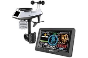 YOUSHIKO Weather Station Official 2025 Radio Control UK Version, Professional 6-in-1 Wireless Sensor with Solar panel, Wind speed & direction, Rainfall Temperature, Humidity