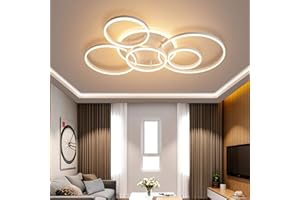 FUMIMID Lampa sufitowa LED, nowoczesna lampa wisząca, kreatywny żyrandol z pilotem zdalnego sterowania, ściemniana, okrągła, 6 kół, 86 W, aluminium, akryl, do sypialni, biała