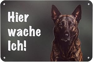WILDE HILDE ORIGINAL Holländischer Schäferhund - Hier wache ich! Premium - Schild für den Gartenzaun, Warnung vor dem Hund Zaunschild aus Aluminium Verbundmaterial 24 cm x 16 cm - Made in Germany