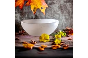 VINGARDIUM LEVIOSA Handgeschnitzte runde Selenit-Schale Kristall-Lade Reinigungsschale Dekorative Schmuckschale Selenit-Kristall polierte Schale Heilender Edelstein Stilvolles Dekor Spirituelles Geschenk 10cm