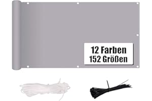 MENGH Sichtschutz 80x450cm, Balkon Sichtschutz, Windschutz Sonnenschutz, mit Ösen Nylon Kabelbinder und Kordel Deko für Balkongeländer, Terrasse & Garten Hellgrau