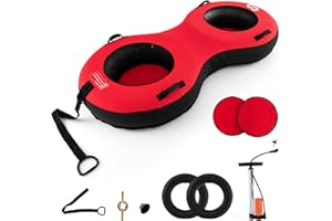 COSTWAY Luge Bouée Gonflable, Traîneau à Neige Robuste en Caoutchouc avec Fond Rigide Sangle de Remorquage Siège Rembourré Pompe de Gonflage, pour Enfants Adultes