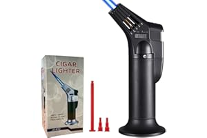 XWFEU Butane Torch Lighter,Fits All Butane Tanks,Kitchen Cooking Blow Torch with Safety Lock Adjustable Flame for Cooking BBQ Baking Brulee Creme DIY Soldering (Butane Gas Not Included) (Black)