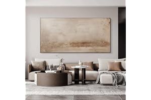 UUDEZO Stor beige oljemålning med struktur – Wabi-stil, abstrakt väggmålning, lämplig för vardagsrum och sovrum (70 x 140 cm