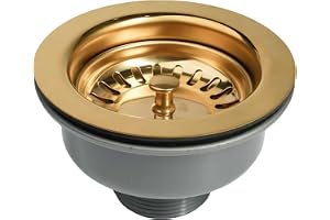 RowGlow guld avlopp diskbänk inox ø 114 mm G1½ + Diskbänkpropp, 304 rostfritt stål + ABS, guld avlopp 114mm passar på brittis