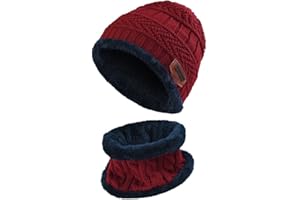 Kuyou Kinder Mütze Schal Jungen Mädchen Winter Hat Schlauchschal Set