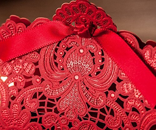 PONATIA 50 pcs laser Schnitt mit Band Hochzeit Party Favor, Hochzeit Geschenk Taschen Schokolade und Geschenk-Boxen (Red) - 5