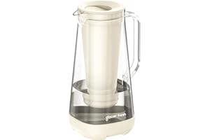 GLACIER FRESH Jarra de vidrio con filtro de agua | 3L | 1 carbón activado + 1 filtro de ultrafiltración | Elimina cloro, fluoruro, cal, metales pesados como plomo, cobre | marfil