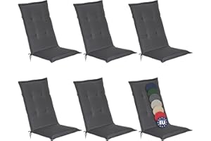 ‎BEAUTISSU Beautissu Set of 6 Loft HL Garden Chair Cushions, High Back Chair Cushions, Seat Cushions/Pads for High Back Garden Furniture, Soft Chair Cushions with Foam Core Filling, 120 x 50 x 6 cm, Graphite Grey