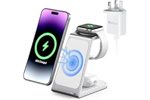 AOWIN 3 in 1 Wireless Charging Station,Aluminum Alloy Wireless Charger for Apple Devices,15W Fast Wireless Charging Stand for iPhone 16/15/14/13/12/11,Phone and Watch Charger Stand for Apple Watch,Airpods