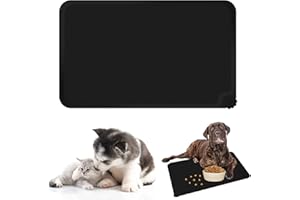 SZXMDKH Tappetini Sottociotola per Cani, Tappetino per Ciotola di Cibo Antiscivolo per Animali con Disegni di Zampe Perfetto per Proteggere Il Pavimento da Liquidi, Nero, 48 x 30 cm