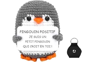 SPRINLOT Pingouin Positive, Pingouin Positif en français, Peluche Poupées Pingouin avec Carte Positive, Mini Motivantes Tricotée Pingouin, Rigolo Créatifs Peluche Cadeaux pour Famille Enfant Couple Collegue