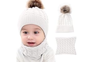 WINMANY Bebé Sombreros Gorro de Punto para bebés de 2 Piezas, Bufanda, Calentador de Cuello, Gorro de Invierno cálido, Gorro de esquí