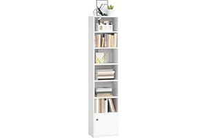 HOMCOM Librería de 7 Niveles, Estantería para Libros con Estantes Ajustables y Puerta, Estantería Moderna, 40x30x180 cm, para Salón, Dormitorio, Estudio, Oficina, Blanco