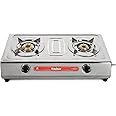 Khaitan 2 Burner VS2 Smart Stainless Steel LP Gas Stove Manual Ignition with Brass Burner (Silver, ISI Approved)