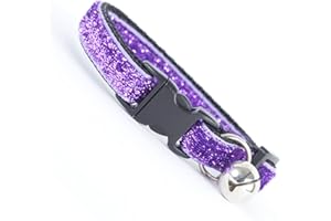 Cool Cat Collars Purple Glitter Safety Buckle Quick Release Cat Collar with Bell