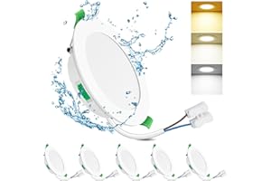 ALUSSO LIGHTING Downlights for Ceiling, 7W Led Downlights Ceiling Dimmable, Recessed Lights 230V 580 Lumen, 3000K 4000K 6500K Adjustable, IP65 Suitable for Bathroom Living Room, 6 Pack,White
