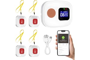 Trådlös vårdgivare seniorer personsökningslarm, personliga larm för äldre, WiFi trådlös vårdgivare personsökare, samtalsknapp, 4 x SOS-nödsamtalsknapp + 1 x mottagare, för patient/äldre