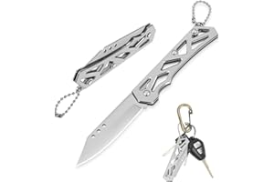 YIMAI 2 Piezas Navaja Plegable, Pequeño Navaja de Bolsillo EDC, Cuchillo Plegable con Llavero para Cortar Frutas, Acampar, Picnic, Pesca (Plateado)